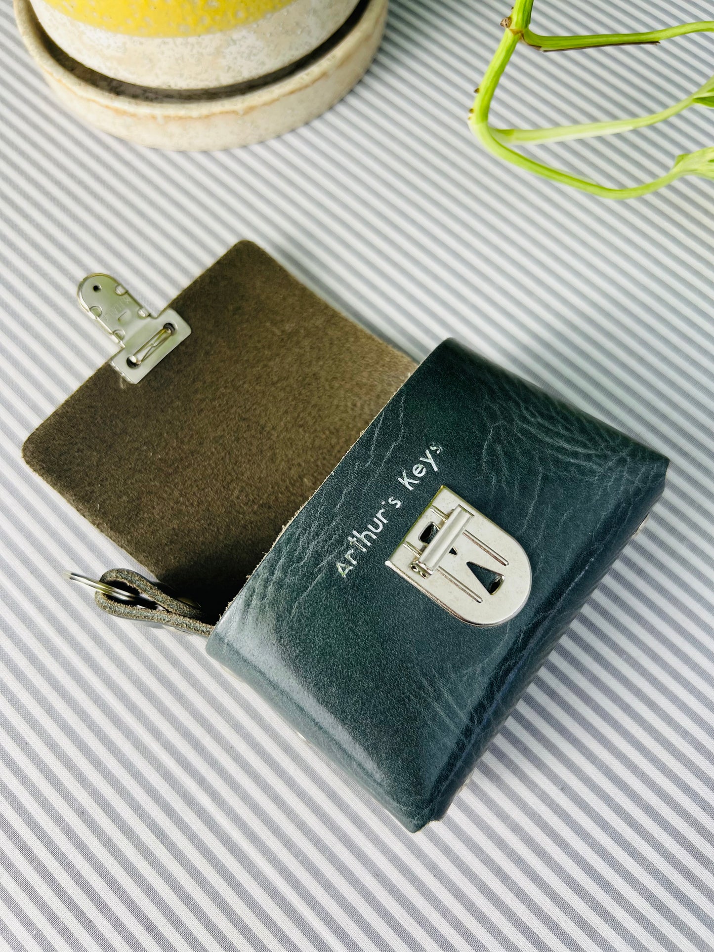 Leather Card Case With Free Personalisation (Slate Grey)