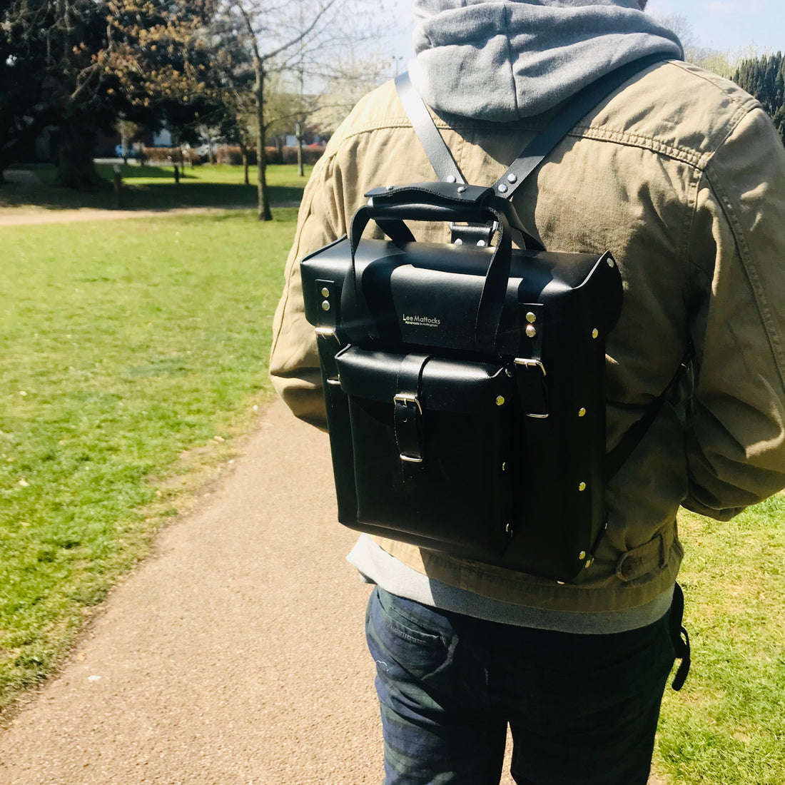Satchel backpack in black leather 