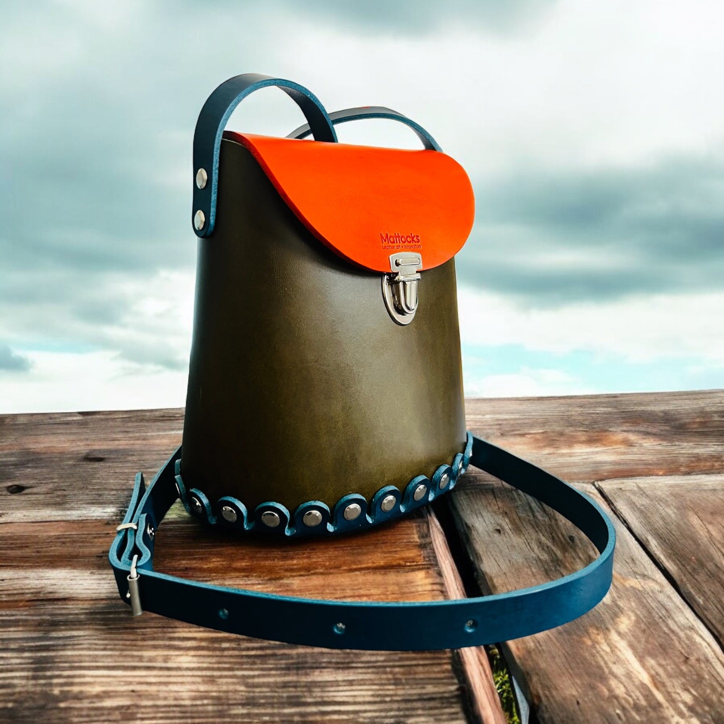 Multi colour bucket bag in vegetable tanned leather