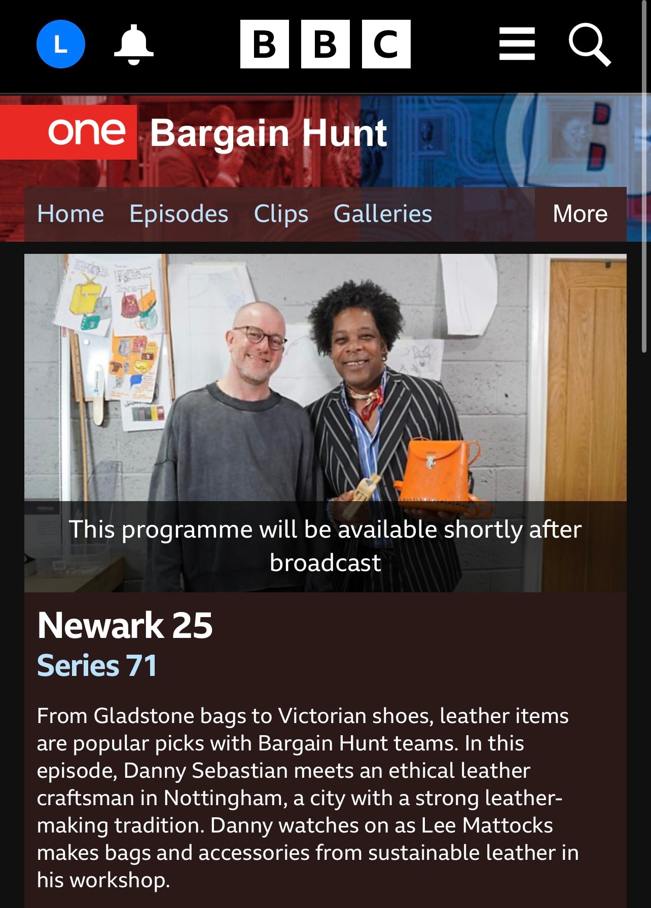 Lee Mattocks bag maker on BBC Bargain Hunt series 71 Newark 25