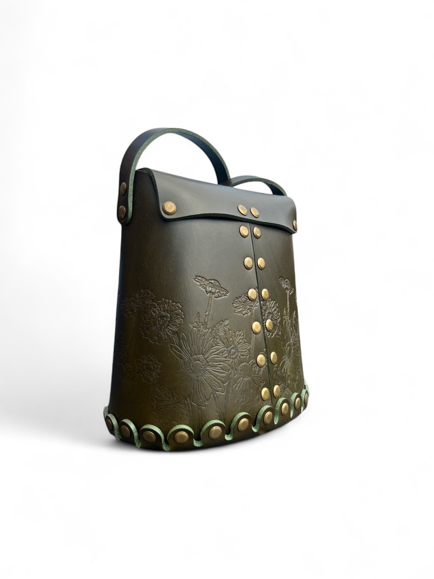 Veg Tan Leather Bucket Bag - “Wild Woods” Original Artwork - as seen on TV - Bargain Hunt Series 71